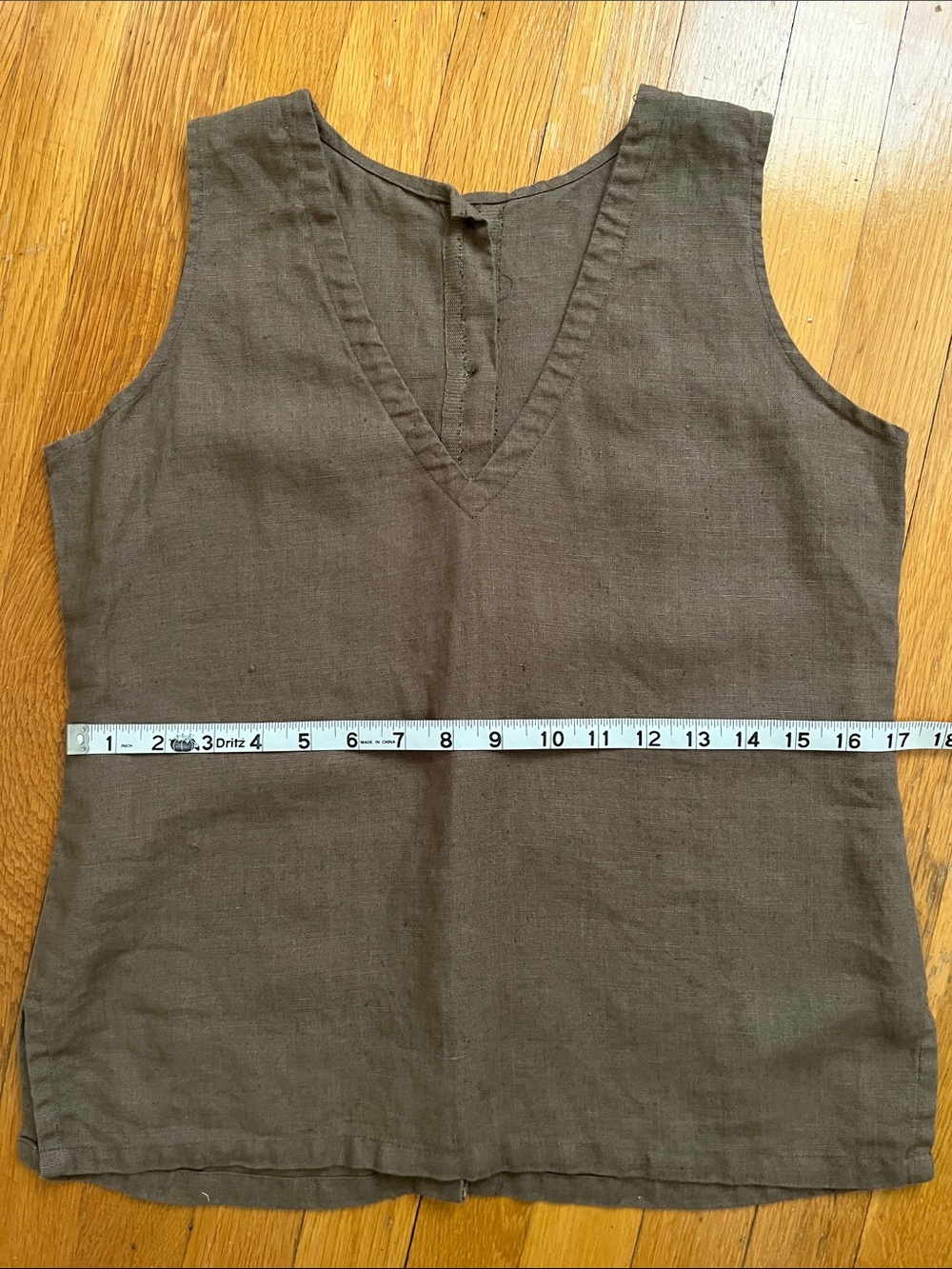 Brown Handmade V-Neck Full Button Linen Sleeveless Blouse Top XS/ S - Picture 6 of 11
